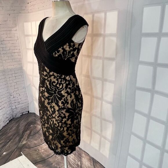 Tadashi Shoji Black Lace Nude Lined knee length Cocktail Party Sheath Dress 4P - Picture 7 of 14